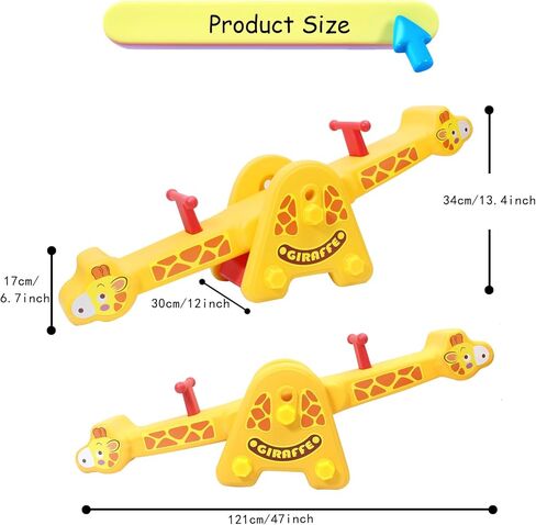 Joyful Yellow Giraffe Teeter Totter Seesaw: Rocking Fun for Two Toddlers or Kids; Indoor & Outdoor Toddler Toys for Ages 1-12, A Precious Gift for Your Dearest Child in Kuwait