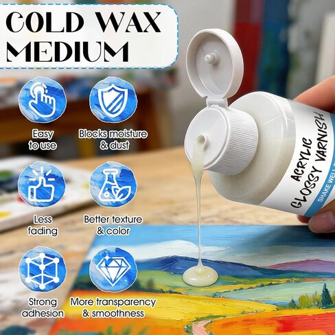 10.1 Oz Cold Wax Medium, Cold Wax, Watercolor Waxs Sealer with White Brush, Multifunctional Waterproof Protective Coating, Enhanced Adhesion, Easier to Mix with Oil Paints in Saudi Arabia