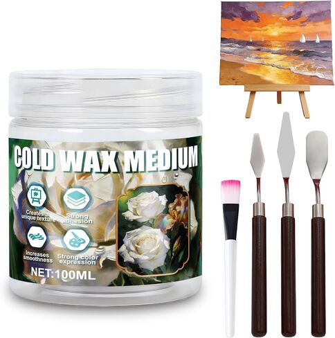 10.1 Oz Cold Wax Medium, Cold Wax, Watercolor Waxs Sealer with White Brush, Multifunctional Waterproof Protective Coating, Enhanced Adhesion, Easier to Mix with Oil Paints in Saudi Arabia