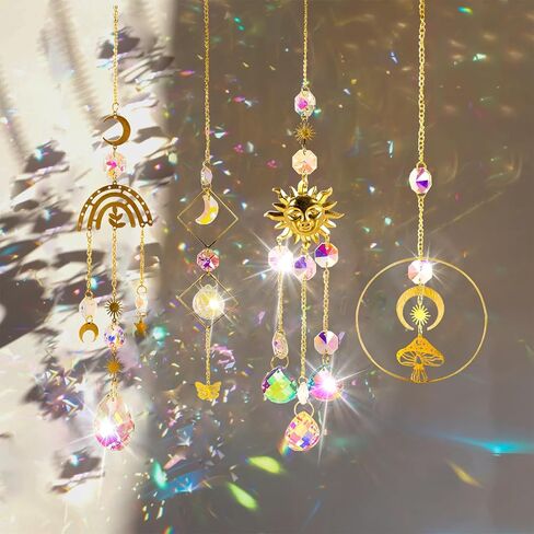 4 Pieces Crystal Suncatcher for Windows Hanging Decor Crystals Prism Rainbow Maker for Windows Indoor Outdoor Home Garden Wedding Party Birthday Gifts in Kuwait