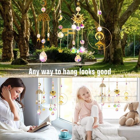 4 Pieces Crystal Suncatcher for Windows Hanging Decor Crystals Prism Rainbow Maker for Windows Indoor Outdoor Home Garden Wedding Party Birthday Gifts in Kuwait