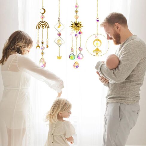 4 Pieces Crystal Suncatcher for Windows Hanging Decor Crystals Prism Rainbow Maker for Windows Indoor Outdoor Home Garden Wedding Party Birthday Gifts in Kuwait