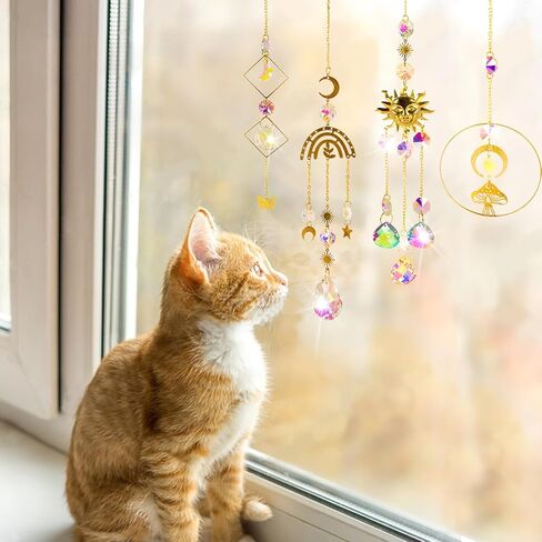 4 Pieces Crystal Suncatcher for Windows Hanging Decor Crystals Prism Rainbow Maker for Windows Indoor Outdoor Home Garden Wedding Party Birthday Gifts in Kuwait