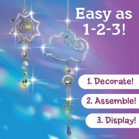 MindWare اصنع مجموعة أدوات التقاط أشعة الشمس الخاصة بك - تصميم وتزيين 3 أدوات التقاط أشعة الشمس على النوافذ المتلألئة، مجموعة أدوات حرفية إبداعية، للأعمار من 5 سنوات فما فوق in Kuwait