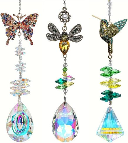 3pcs Animal-Shaped Colored Crystal Sunlight Catcher Set with Rhinestone Prism – Perfect for Window, Home, and Garden Decoration; Ideal Girl's Gift, Car, and Thanksgiving Decor in Kuwait