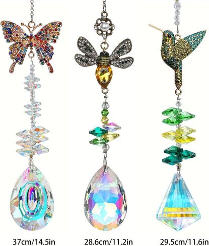 3pcs Animal-Shaped Colored Crystal Sunlight Catcher Set with Rhinestone Prism – Perfect for Window, Home, and Garden Decoration; Ideal Girl's Gift, Car, and Thanksgiving Decor in Kuwait