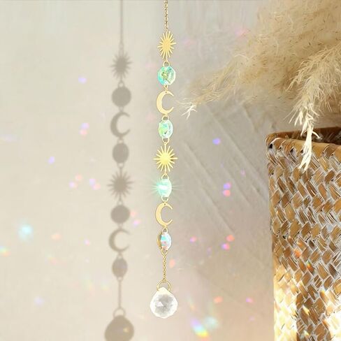 1 قطعة صن مون ستار كريستال صن كاتشر للنوافذ معلقة صانع قوس قزح بريزم صن كاتشر للديكور المنزلي الداخلي in Kuwait
