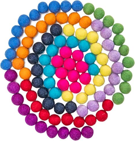Generic كرات بوم بوم - كرات صوف - 10 ألوان نابضة بالحياة - 100 قطعة - 2 سم (~0.8 بوصة) حجم كل منها - حرفة - DIY - صناعة يدوية 100٪ صوف نيوزيلندي، RS1110 in Kuwait