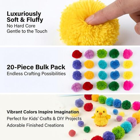 20 PCS Pom Poms for Hats – 3 Inch Large Craft Pompoms Fluffy Polyester Yarn, Bulk 10 Colors Acrylic Yarn Balls for DIY, Beanie Crochet, Christmas Decor & DIY Projects in Kuwait