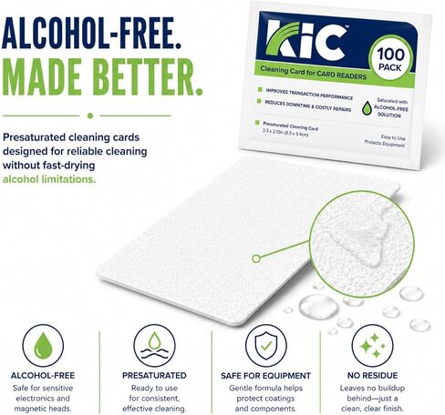 KICTeam - بطاقات تنظيف قارئ بطاقات الائتمان - 100 حزمة من بطاقات تنظيف بطاقات الائتمان الخالية من الكحول CR80 لمحطات نقاط البيع وأجهزة الصراف الآلي وأجهزة الدفع in Kuwait