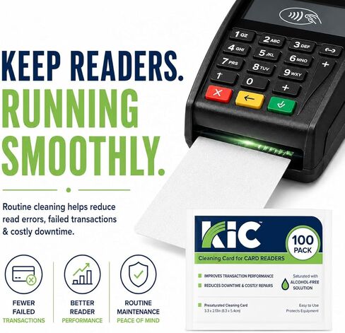 KICTeam - بطاقات تنظيف قارئ بطاقات الائتمان - 100 حزمة من بطاقات تنظيف بطاقات الائتمان الخالية من الكحول CR80 لمحطات نقاط البيع وأجهزة الصراف الآلي وأجهزة الدفع in Kuwait
