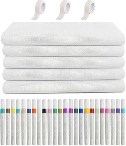 ENIPEDITA 5 Pcs Needlepoint Blank Canvas, White Needlepoint Canvas Starter Kit Include 3 Rolls Tape, 24 Markers, 14ct 12x18 Inch Blank Mesh for Embroidery and Needlepoint Projects in Kuwait