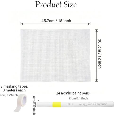 ENIPEDITA 5 Pcs Needlepoint Blank Canvas, White Needlepoint Canvas Starter Kit Include 3 Rolls Tape, 24 Markers, 14ct 12x18 Inch Blank Mesh for Embroidery and Needlepoint Projects in Kuwait