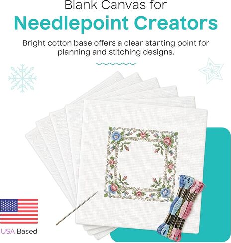 قماش Aspen Lane 18 Mesh Needlepoint، أوراق قماش بيضاء متشابكة من القطن الفارغ للتطريز DIY، غرزة متقاطعة، مشاريع التطريز والحرف اليدوية، قماش خياطة متين، 8 بوصة × 8 بوصة، حزمة من 6 قطع in Kuwait