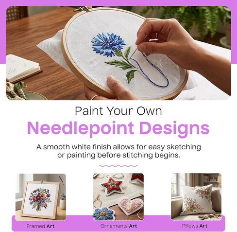 قماش Aspen Lane 18 Mesh Needlepoint، أوراق قماش بيضاء متشابكة من القطن الفارغ للتطريز DIY، غرزة متقاطعة، مشاريع التطريز والحرف اليدوية، قماش خياطة متين، 8 بوصة × 8 بوصة، حزمة من 6 قطع in Kuwait
