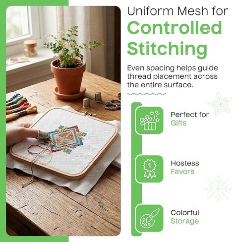 Aspen Lane 13 Mesh Needlepoint Canvas، صفائح قماش بيضاء متشابكة من القطن الفارغ للتطريز DIY، غرزة متقاطعة، مشاريع التطريز والحرف اليدوية، قماش خياطة متين، 25.4 سم × 35.56 سم، حزمة من 6 قطع in Kuwait