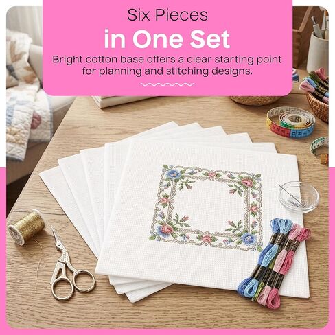 Aspen Lane 13 Mesh Needlepoint Canvas، صفائح قماش بيضاء متشابكة من القطن الفارغ للتطريز DIY، غرزة متقاطعة، مشاريع التطريز والحرف اليدوية، قماش خياطة متين، 25.4 سم × 35.56 سم، حزمة من 6 قطع in Kuwait