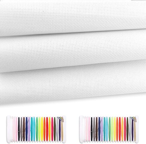 Aida Cloth 11CT Cross Stitch Canvas 3PCS, 17x11 Inch White Cotton Mesh Fabric with 2PCS Embroidery Floss Needles, DIY Needlepoint Stitching Home Wall Art Decoration Handmade Craft Projects in Kuwait