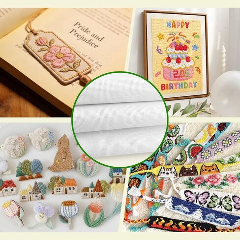 Aida Cloth 11CT Cross Stitch Canvas 3PCS, 17x11 Inch White Cotton Mesh Fabric with 2PCS Embroidery Floss Needles, DIY Needlepoint Stitching Home Wall Art Decoration Handmade Craft Projects in Kuwait