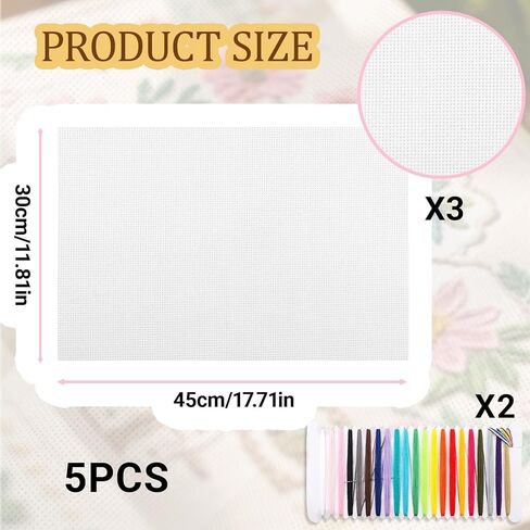 Aida Cloth 11CT Cross Stitch Canvas 3PCS, 17x11 Inch White Cotton Mesh Fabric with 2PCS Embroidery Floss Needles, DIY Needlepoint Stitching Home Wall Art Decoration Handmade Craft Projects in Kuwait