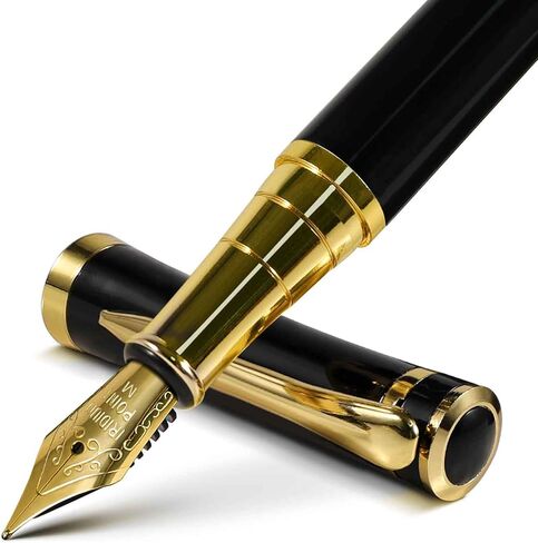 Fountain Pen with Fine Nib | Luxury Black Finish, Smooth Ink Flow, Complete Set with Ink Cartridges, Converter & Sleeve | Ideal for Professionals, Office, Journaling, and Gifts in Kuwait