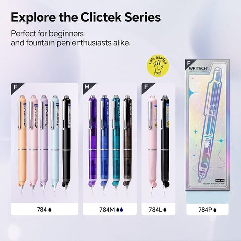 قلم حبر WRITECH Clictek قابل للسحب: حبر أسود متوسط ​​الحجم يتضمن 10 خراطيش قابلة لإعادة الملء، لا تسرب الكتابة الناعمة، مثالي كهدية للمبتدئين في يوميات المكتب in Kuwait