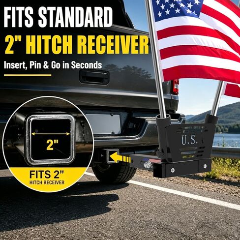Hitch Mount Flagpole Holder, Heavy-Duty Flag Pole Holder for 2 Inch Hitch 2 Models Single Hole Dual Hole with Design Flag Holder for Jeep Truck SUV, RV Camper in Kuwait