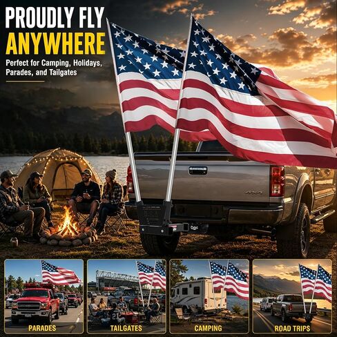 Hitch Mount Flagpole Holder, Heavy-Duty Flag Pole Holder for 2 Inch Hitch 2 Models Single Hole Dual Hole with Design Flag Holder for Jeep Truck SUV, RV Camper in Kuwait