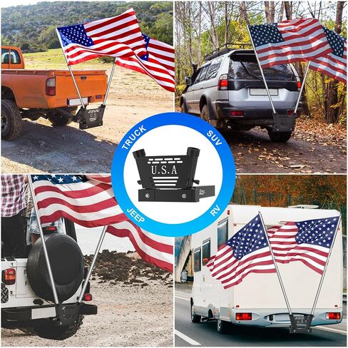 Hitch Mount Flagpole Holder, Heavy-Duty Flag Pole Holder for 2 Inch Hitch 2 Models Single Hole Dual Hole with Design Flag Holder for Jeep Truck SUV, RV Camper in Kuwait
