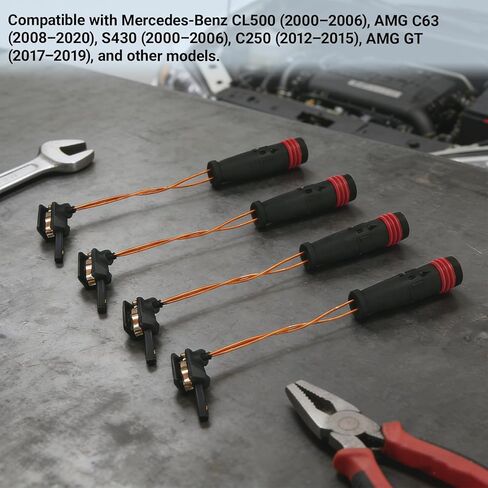 4-Pack Brake Sensor Brake Pad Wear Sensor Front and Rear, Brakes Pad Alarm Line for Mercedes-Benz W211 W220 E350 E500 C300 C350 CL500 CL600 CLK320 Accessories, OEM #2115401717 2205400617 in Kuwait