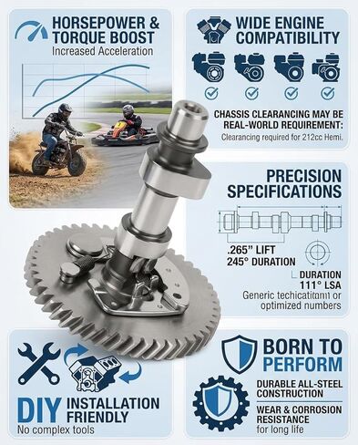 .265 Camshaft for Predator 212cc Hemi 196cc Clone GX200 Tillotson 196/212/225 Engine – Performance Camshaft with .265 Lift 245 Duration – Boosts HP, Torque & Acceleration for Minibike Go Kart in Saudi Arabia