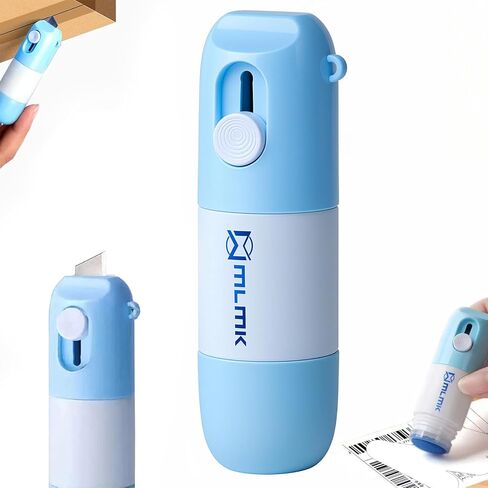 Eraser and Box Cutter, Water-Based Thermal Paper Eraser Pen with Mini Unboxing Knife - 2 in 1 Thermal Label Eraser with Box Cutter Knife for One Smear Printed Text Covering (Blue) in Saudi Arabia