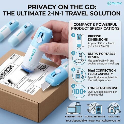 Eraser and Box Cutter, Water-Based Thermal Paper Eraser Pen with Mini Unboxing Knife - 2 in 1 Thermal Label Eraser with Box Cutter Knife for One Smear Printed Text Covering (Blue) in Saudi Arabia