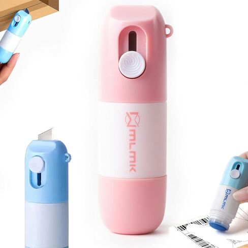 Eraser and Box Cutter, Water-Based Thermal Paper Eraser Pen with Mini Unboxing Knife - 2 in 1 Thermal Label Eraser with Box Cutter Knife for One Smear Printed Text Covering (Blue) in Saudi Arabia