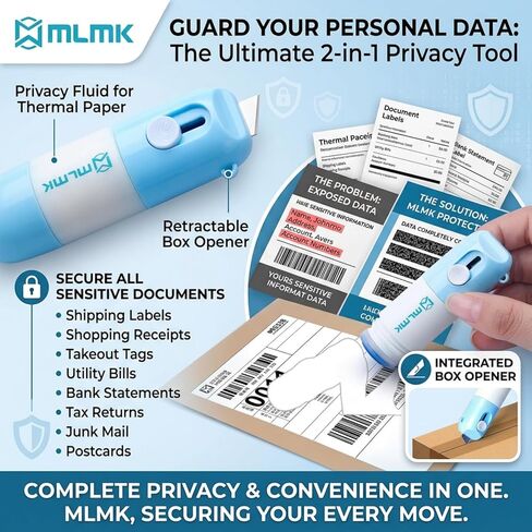 Eraser and Box Cutter, Water-Based Thermal Paper Eraser Pen with Mini Unboxing Knife - 2 in 1 Thermal Label Eraser with Box Cutter Knife for One Smear Printed Text Covering (Blue) in Saudi Arabia