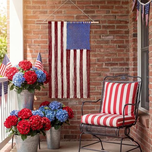 Moukeren Macrame American Flag Wall Hanging 4th of July Patriotic Woven Tapestry Vintage Boho Red White Blue Flag Decor for Independence Day 250th Anniversary Party Decoration, 2.3 x 4 ft in Kuwait
