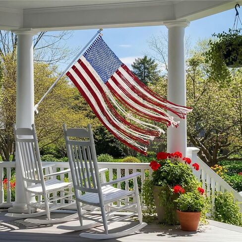Moukeren Macrame American Flag Wall Hanging 4th of July Patriotic Woven Tapestry Vintage Boho Red White Blue Flag Decor for Independence Day 250th Anniversary Party Decoration, 2.3 x 4 ft in Kuwait