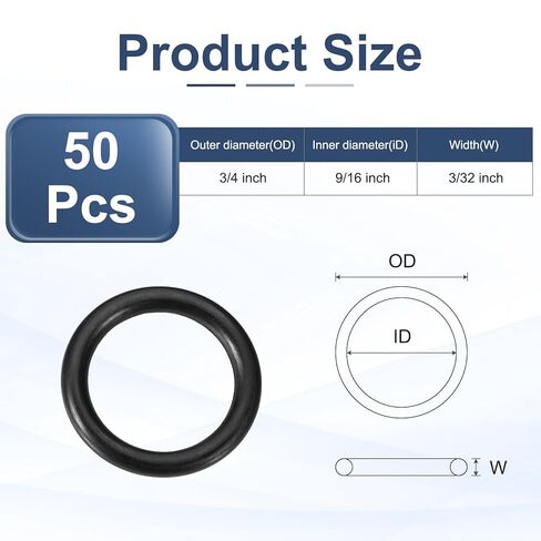 uxcell 50Pcs AS-113 O-Rings, Nitrile Rubber O-Rings 9/16" ID, 3/4" OD, 3/32" Width Round Sealing Gasket for Hydraulic Pneumatic Systems Sealing Repair (90 Durometer, Black) in Kuwait