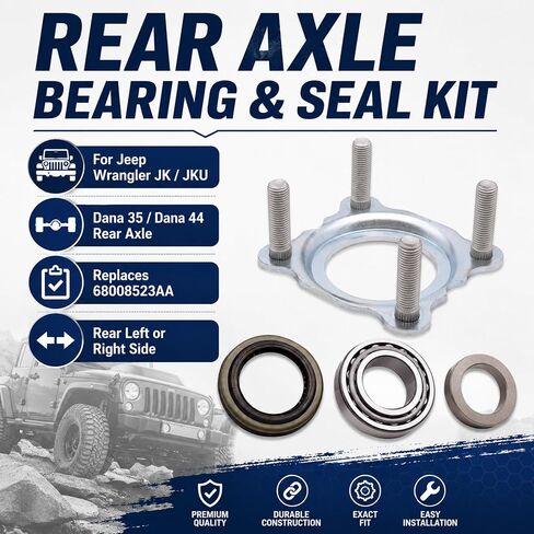 Rear Axle Bearing and Seal Kit for Jeep Wrangler JK JKU 2007-2018 Dana 35/44, Axle Shaft Seal Retainer Ring, Replaces 68008523AA, Rear Left or Right in Kuwait