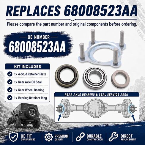 Rear Axle Bearing and Seal Kit for Jeep Wrangler JK JKU 2007-2018 Dana 35/44, Axle Shaft Seal Retainer Ring, Replaces 68008523AA, Rear Left or Right in Kuwait