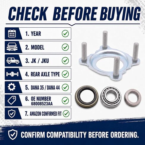 Rear Axle Bearing and Seal Kit for Jeep Wrangler JK JKU 2007-2018 Dana 35/44, Axle Shaft Seal Retainer Ring, Replaces 68008523AA, Rear Left or Right in Kuwait
