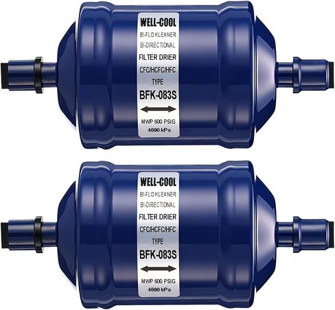 Threlaco 2 Pcs Bi Flow Filter Drier for Heat Pump Refrigerant Filter Drier 3/8 Sweat Ek-083s for Refrigerants Straight Cool R410A R12 R22 R134A R404A Air Conditioning Refrigeration Systems (Blue) in Saudi Arabia