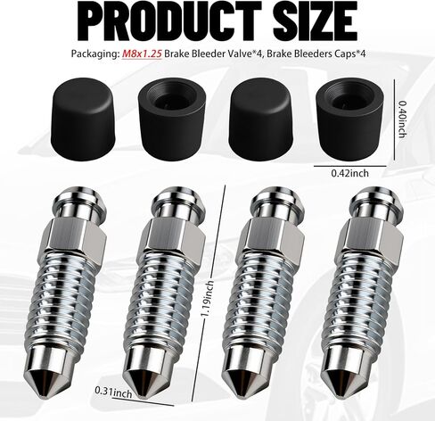 M8x1.25-28mm 4PCS Brake Bleeder Screw,Sturdy Brake Bleeder Valve with Brakes Bleeders Caps for Quick Air Bleeding,Bleeders Screw for Repair and Replacement of Brakes Systems in Vehicles in Kuwait