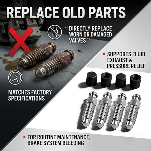 M8x1.25-28mm 4PCS Brake Bleeder Screw,Sturdy Brake Bleeder Valve with Brakes Bleeders Caps for Quick Air Bleeding,Bleeders Screw for Repair and Replacement of Brakes Systems in Vehicles in Kuwait