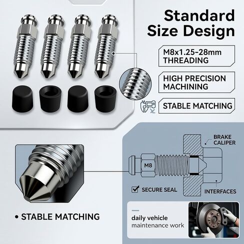 M8x1.25-28mm 4PCS Brake Bleeder Screw,Sturdy Brake Bleeder Valve with Brakes Bleeders Caps for Quick Air Bleeding,Bleeders Screw for Repair and Replacement of Brakes Systems in Vehicles in Kuwait