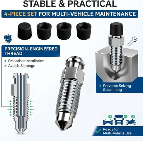 M8x1.25-28mm 4PCS Brake Bleeder Screw,Sturdy Brake Bleeder Valve with Brakes Bleeders Caps for Quick Air Bleeding,Bleeders Screw for Repair and Replacement of Brakes Systems in Vehicles in Kuwait