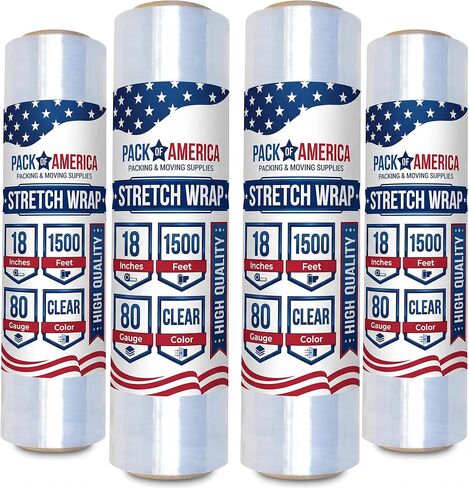 Stretch Film - 2 Roll Clear, 18" x 1500 Feet, 80 Gauge (20 Micron) Industrial Heavy Duty Plastic Shrink Wrap with Hand Saver for Packing, Shipping, Pallet, Moving Supplies in Saudi Arabia