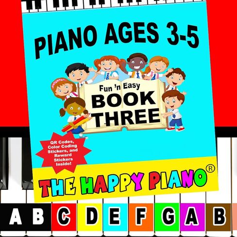 مجموعة كتاب HAPPY PIANO Preschoolers KIT Book 3 وملصقات لوحة المفاتيح الملونة. تستخدم في مرحلة ما قبل المدرسة في جميع أنحاء الولايات المتحدة الأمريكية! الأطفال الصغار الذين تتراوح أعمارهم بين 3-5. موسيقى للمبتدئين، رموز QR لتعليم الصوت والفيديو، 50 ألف طف in Kuwait