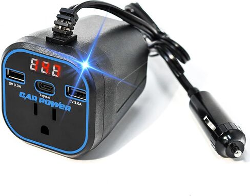 FAMIDGE 200W Car Power Inverter, 12v to 110v, Car Adapter with Dual USB and Type-C for Laptop, Black in Kuwait