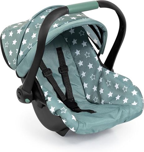 Bayer Design Reborn Baby Doll Car Seat with Sun Shade Canopy - Grey-Green Stars, Portable Doll Carseat for 18" Dolls in Kuwait